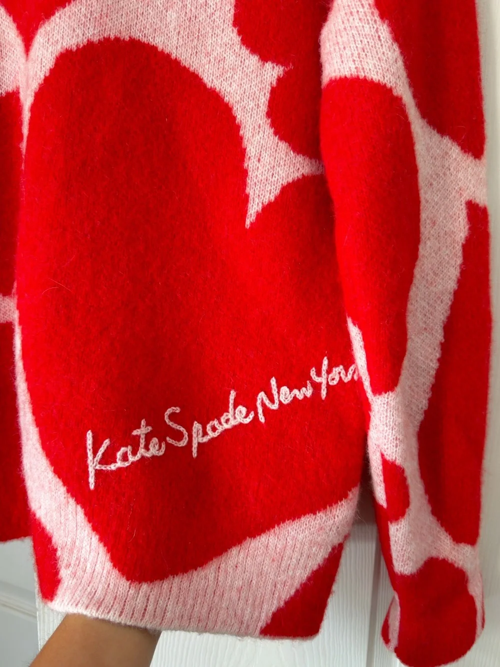 Kate Spade Red & Pink Heart-Pattern Crewneck Sweater‎